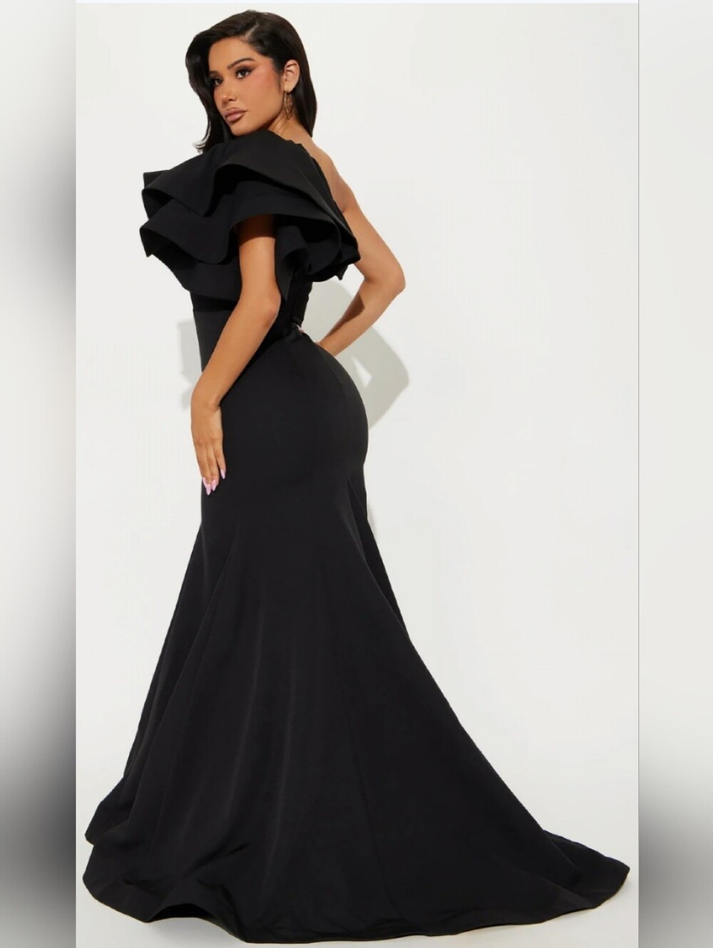 One-Shoulder Ruffle Mermaid Gown - Picture 2 of 9